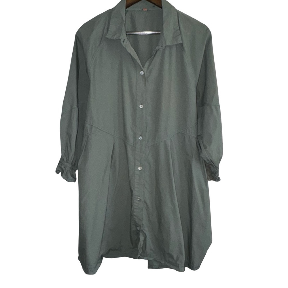 Free People Olive Green Babydoll Tunic Dress Oversized Boho Mini coastal boho - Picture 7 of 12